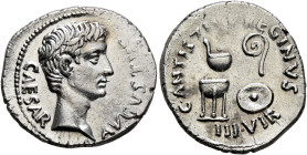 Augustus, 27 BC-AD 14. Denarius (Silver, 20 mm, 3.86 g, 10 h), C. Antistius Reginus, moneyer, Rome, 13 BC. CAESAR AVGVSTVS Bare head of Augustus to ri...