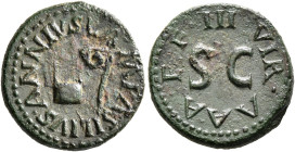 Augustus, 27 BC-AD 14. Quadrans (Bronze, 18 mm, 2.94 g, 7 h), Lamia, Silius, and Annius, as III viri monetales, Rome, 9 BC. LAMIA•SILIVS•ANNIVS• Simpu...