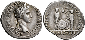 Augustus, 27 BC-AD 14. Denarius (Silver, 22 mm, 3.82 g, 3 h), Lugdunum, 2 BC-AD 4. CAESAR AVGVST[VS] DIVI F PATER PATRIAE Laureate head of Augustus to...