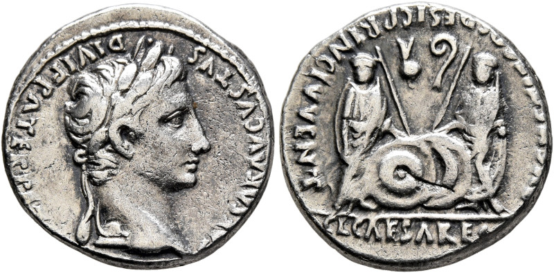 Augustus, 27 BC-AD 14. Denarius (Silver, 18 mm, 3.83 g, 12 h), Lugdunum, 2 BC-AD...