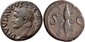 Divus Augustus, died AD 14. As (Copper, 27 mm, 11.34 g, 6 h), Rome, struck under Tiberius, circa 34-37. DIVVS AVGVSTVS PATER Radiate head of Divus Aug...
