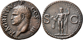 Agrippa, died 12 BC. As (Copper, 29 mm, 10.70 g, 6 h), Rome, struck under Caligula, 37-41. M•AGRIPPA•L•F•COS•III Head of Agrippa to left, wearing rost...