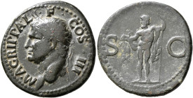 Agrippa, died 12 BC. As (Copper, 30 mm, 11.16 g, 6 h), Rome, struck under Caligula, 37-41. M•AGRIPPA•L•F•COS•III Head of Agrippa to left, wearing rost...