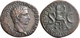 Tiberius, AD 14-37. As (Copper, 29 mm, 10.64 g, 1 h), Rome, 15-16. TI•CAESAR•DIVI•AVG•F•AVGVST•IMP•VII bare head of Tiberius to right. Rev. PO[NTIF MA...