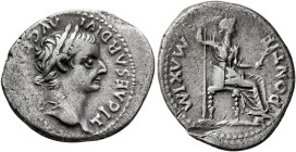 Tiberius, 14-37. Denarius (Silver, 20 mm, 3.66 g, 4 h), Lugdunum, group 4, circa 18-35. TI CAESAR DIVI AVG F [AVGVSTVS] Laureate head of Tiberius to r...