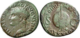Tiberius, 14-37. As (Copper, 28 mm, 11.00 g, 2 h), Rome, 35-36. TI CAESAR DIVI F AVGVST IMP•VIII Laureate head of Tiberius to left. Rev. PONTIF MAX TR...
