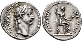 Tiberius, 14-37. Denarius (Silver, 19 mm, 3.81 g, 9 h), Lugdunum, group 5, circa 36-37. TI CAESAR DIVI AVG F AVGVSTVS Laureate head of Tiberius to rig...