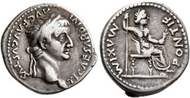 Tiberius, 14-37. Denarius (Silver, 19 mm, 3.65 g, 2 h), Lugdunum, group 5, circa 36-37. TI CAESAR DIVI AVG F AVGVSTVS Laureate head of Tiberius to rig...