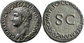Germanicus, died 19. As (Copper, 28 mm, 10.88 g, 7 h), Rome, struck under Caligula, 37-38. GERMANICVS•CAESAR•TI•AVGVST•F•DIVI•AVG•N Bare head of Germa...