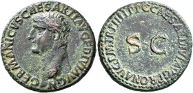 Germanicus, died 19. As (Copper, 29 mm, 11.00 g, 6 h), Rome, under Caligula, 40-41. GERMANICVS•CAESAR•TI•AVG F DIVI•AVG N Bare head of Germanicus to l...