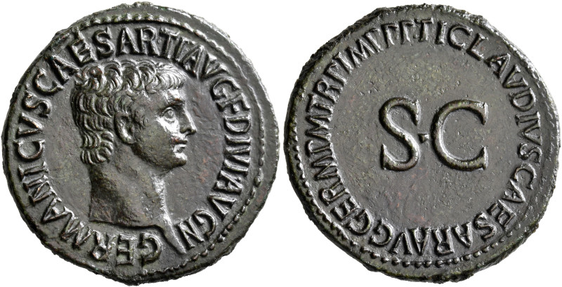 Germanicus, died AD 19. As (Copper, 30 mm, 10.29 g, 6 h), Rome, struck under Cla...