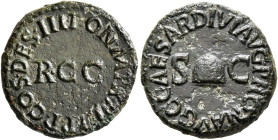 Gaius (Caligula), 37-41. Quadrans (Copper, 18 mm, 3.13 g, 6 h), Rome, 39. C•CAESAR•DIVI•AVG•PRON•AVG Pileus between S - C. Rev. PON•M•TR•P•III•P•P•COS...