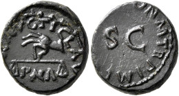 Claudius, 41-54. Quadrans (Copper, 16 mm, 3.24 g, 6 h), Rome, 25 January-3 December 41. TI CLAV[DIVS CAESA]R AVG Hand to left holding scales; below, P...