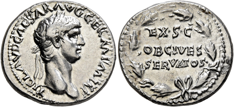 Claudius, 41-54. Denarius (Silver, 19 mm, 3.84 g, 6 h), Lugdunum, 41-42. TI CLAV...