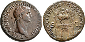 Claudius, 41-54. Sestertius (Orichalcum, 36 mm, 29.45 g, 6 h), Rome, 41-42. TI CLAVDIVS CAESAR AVG P M TR P IMP Laureate head of Claudius to right. Re...