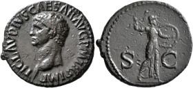 Claudius, 41-54. As (Copper, 30 mm, 10.28 g, 6 h), Rome, 41-42. TI CLAVDIVS CAESAR AVG P M TR P IMP Bare head of Claudius to left. Rev. S - C Minerva,...