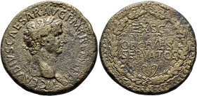 Claudius, 41-54. Sestertius (Orichalcum, 37 mm, 27.49 g, 6 h), Rome, circa 42-54. TI CLAVDIVS CAESAR•AVG•P•M•TR•P•IMP•P•P• Laureate head of Claudius t...