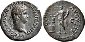 Nero, 54-68. As (?) (Copper, 25 mm, 4.33 g, 5 h), Rome, circa 64. NERO CLAVD CAESAR AVG GER P M TR P IMP P P Laureate head of Nero to right. Rev. GENI...