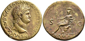 Nero, 54-68. Sestertius (Orichalcum, 35 mm, 25.60 g, 6 h), Lugdunum, circa 65. NERO CLAVD CAESAR AVG GER P M TR P IMP P P P Laureate head of Nero to r...