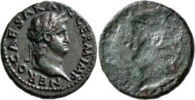 Nero, 54-68. As (Copper, 27 mm, 11.67 g, 12 h), brockage mint error, Rome, circa 65. NERO CAESAR AVG GERM•IMP Laureate head of Nero to right. Rev. Inc...