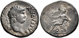 Nero, 54-68. Denarius (Silver, 24 mm, 8.45 g, 12 h), Rome, 65-66. [NERO C]AESAR AVGVSTVS Laureate head of Nero to right. Rev. SALVS Salus seated left ...