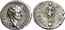 Galba, 68-69. Denarius (Silver, 17 mm, 3.31 g, 6 h), uncertain mint in Gaul, circa April-late autumn 68. SER GALBA IMPERATOR Laureate head of Galba to...