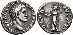 Galba, 68-69. Denarius (Silver, 17 mm, 3.42 g, 6 h), Rome, circa July 68-January 69. IMP SER GALBA CAESAR AVG Laureate and draped bust of Galba to rig...