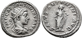 Elagabalus, 218-222. Antoninianus (Silver, 22 mm, 4.73 g, 7 h), Rome, 219. IMP CAES ANTONINVS AVG Radiate and draped bust of Elagabalus to right, seen...