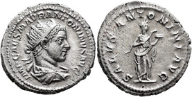 Elagabalus, 218-222. Antoninianus (Silver, 23 mm, 4.92 g, 5 h), Rome, 219-220. IMP CAES M AVR ANTONINVS AVG Radiate and draped bust of Elagabalus to r...