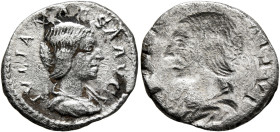 Julia Maesa, Augusta, 218-224/5. Denarius (Silver, 18 mm, 2.87 g, 12 h), brockage mint error, Rome, 220-224. IVLIA MAESA AVG Draped bust of Julia Maes...