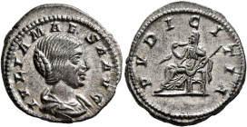 Julia Maesa, Augusta, 218-224/5. Denarius (Silver, 20 mm, 3.32 g, 1 h), Rome, 221-222. IVLIA MAESA AVG Draped bust of Julia Maesa to right. Rev. PVDIC...