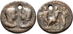 Severus Alexander, with Julia Mamaea, 222-235. Medallion (Copper, 23 mm, 8.18 g, 12 h), Rome, 230. IMP SEV ALEXAND AVG IVLIA MAMAEA AVG / MATER AVG La...