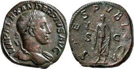 Severus Alexander, 222-235. Sestertius (Orichalcum, 32 mm, 24.06 g, 12 h), Rome, 232. IMP ALEXANDER PIVS AVG Laureate head of Severus Alexander to rig...