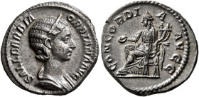 Orbiana, Augusta, 225-227. Denarius (Silver, 19 mm, 3.09 g, 12 h), Rome, 225. SALL BARBIA ORBIANA AVG Diademed and draped bust of Orbiana to right. Re...