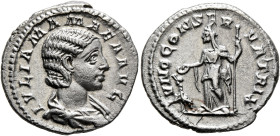 Julia Mamaea, Augusta, 222-235. Denarius (Silver, 19 mm, 3.50 g, 6 h), Rome, 222. IVLIA MAMAEA AVG Draped bust of Julia Mamaea to right. Rev. IVNO CON...