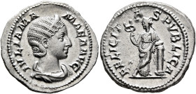Julia Mamaea, Augusta, 222-235. Denarius (Silver, 20 mm, 3.36 g, 6 h), Rome, 228. IVLIA MAMAEA AVG Diademed and draped bust of Julia Mamaea to right. ...