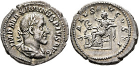 Maximinus I, 235-238. Denarius (Silver, 20.0 mm, 3.55 g, 6 h), Rome, 235-236. IMP MAXIMINVS PIVS AVG Laureate, draped and cuirassed bust of Maximinus ...