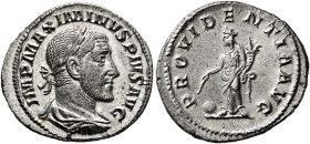 Maximinus I, 235-238. Denarius (Silver, 20 mm, 3.32 g, 1 h), Rome, 235-236. IMP MAXIMINVS PIVS AVG Laureate, draped and cuirassed bust of Maximinus I ...