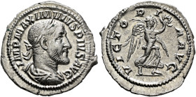 Maximinus I, 235-238. Denarius (Silver, 20 mm, 2.42 g, 11 h), Rome, 236. IMP MAXIMINVS PIVS AVG Laureate, draped and cuirassed bust of Maximinus I to ...