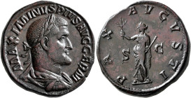 Maximinus I, 235-238. Sestertius (Orichalcum, 30 mm, 22.00 g, 12 h), Rome, 236-238. MAXIMINVS PIVS AVG GERM Laureate, draped and cuirassed bust of Max...