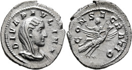 Diva Paulina, died before 235. Denarius (Silver, 22 mm, 2.92 g, 1 h), Rome, 236-238. DIVA PAVLINA Veiled and draped bust of Diva Paulina to right. Rev...