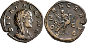 Diva Paulina, died before 235. Sestertius (Orichalcum, 32 mm, 23.50 g, 12 h), Rome, 236-238. DIVA PAVLINA Veiled and draped bust of Diva Paulina to ri...