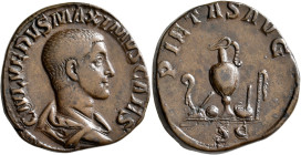 Maximus, Caesar, 235/6-238. Sestertius (Orichalcum, 30 mm, 21.08 g, 12 h), Rome, 235-236. C IVL VERVS MAXIMVS CAES Bare-headed and draped bust of Maxi...