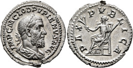 Pupienus, 238. Denarius (Silver, 20 mm, 2.91 g, 6 h), Rome, circa April-June 238. IMP C M CLOD PVPIENVS AVG Laureate, draped and cuirassed bust of Pup...