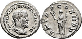 Pupienus, 238. Denarius (Silver, 20 mm, 3.39 g, 12 h), Rome, circa April-June 238. IMP C M CLOD PVPIENVS AVG Laureate, draped and cuirassed bust of Pu...
