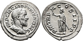 Pupienus, 238. Denarius (Silver, 21 mm, 3.00 g, 1 h), Rome, circa April-June 238. IMP C M CLOD PVPIENVS AVG Laureate, draped and cuirassed bust of Pup...