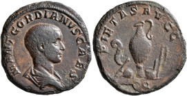 Gordian III, as Caesar, 238. Sestertius (Orichalcum, 30 mm, 19.49 g, 12 h), Rome, circa April-June 238. M ANT GORDIANVS CAES Bare-headed and draped bu...