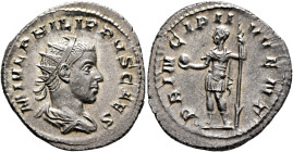 Philip II, as Caesar, 244-247. Antoninianus (Silver, 22 mm, 3.63 g, 12 h), Rome, 246-247. M IVL PHILIPPVS CAES Radiate and draped bust of Philip II to...