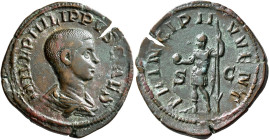 Philip II, as Caesar, 244-247. Sestertius (Orichalcum, 33 mm, 14.08 g, 12 h), Rome, 246-247. M IVL PHILIPPVS CAES Bare-headed and draped bust of Phili...