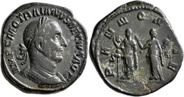 Trajan Decius, 249-251. Sestertius (Orichalcum, 30 mm, 20.27 g, 12 h), Rome, 250. IMP C M Q TRAIANVS DECIVS AVG Laureate and cuirassed bust of Trajan ...
